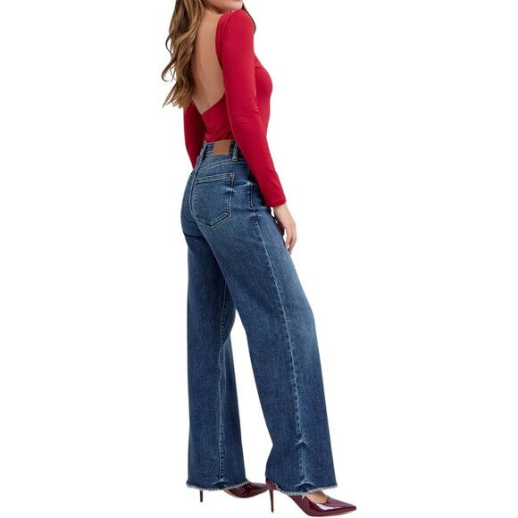 Vintage Dark Wash Wide Leg Jeans Womens Plus Size Mid Rise Stretch - Picture 3 of 7